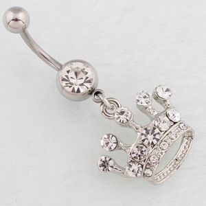 🔥3/$25🔥Steel Rhinestone Crown Belly Ring